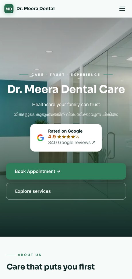Example dental clinic website built by PageChakra