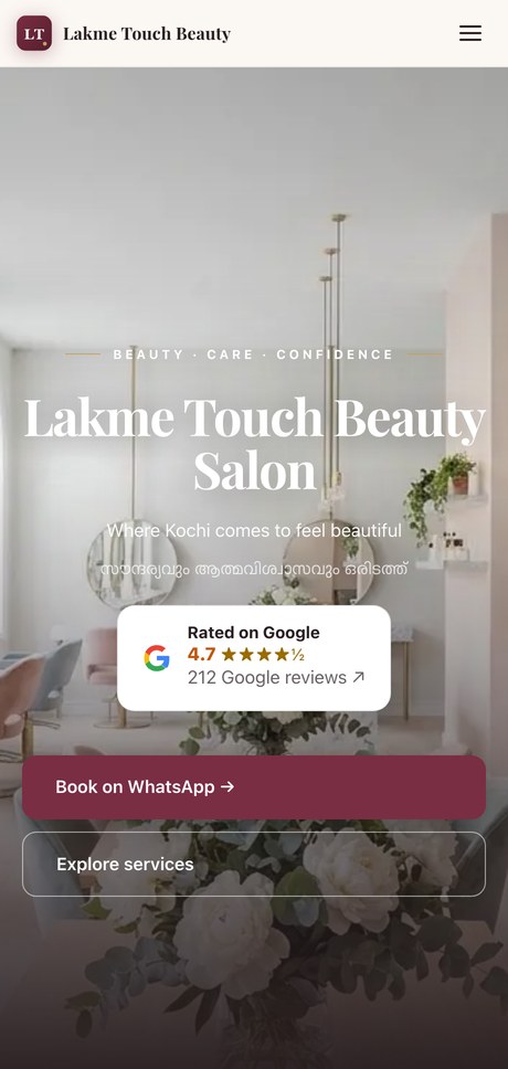 Example beauty salon website built by PageChakra